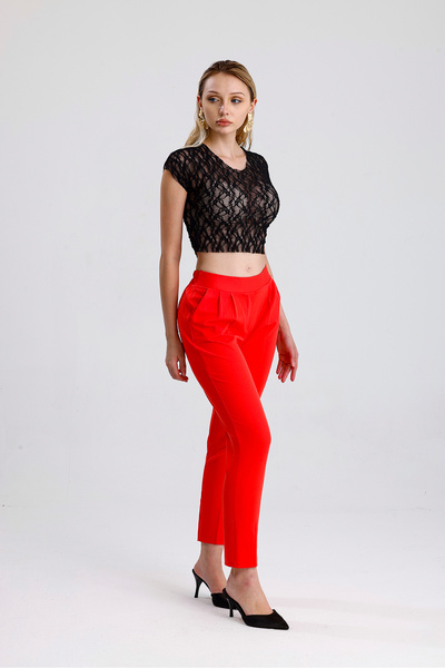 Sense Elastic Waist Fabric Trousers |   Pnt19017 Coral