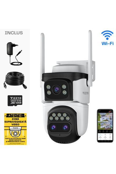 vizzyo Dual Surveillance WiFi Camera Dual Defender Pro, 12 MP, 200m Optical Zoom, Night Vision