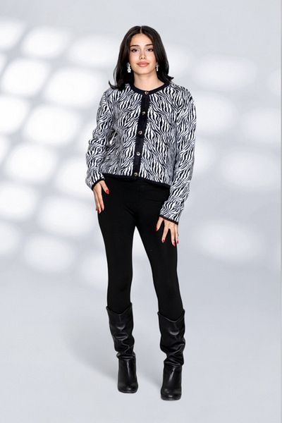 NEWCO Feathered Zebra Pattern Detailed Inicili Dume Modern and Comfortable Fit Knitwear Cardigan