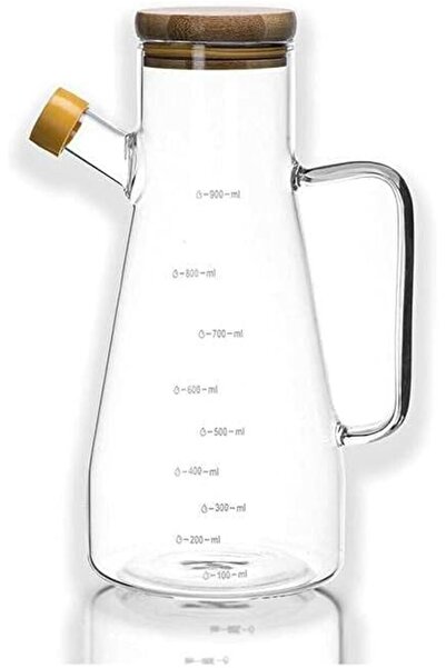 ÖZEL HOME 900ml Borosilikat Cam Master Chef Model Yağdanlık [Bambu Kapaklı]