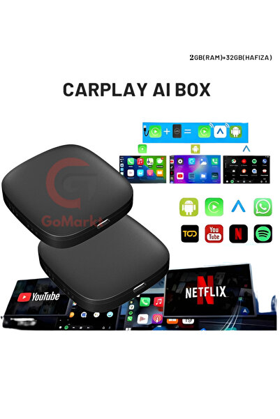 GoMarkt Kablosuz Car Play Android Auto Adaptör Türkçe Dil Destekli 2GB Ram 32 GB Rom Netflix Youtube Video