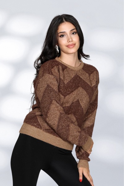NEWCO Women's Round Neck Comfortable Fit Stylish Patterned Furry Knitwear Sweater