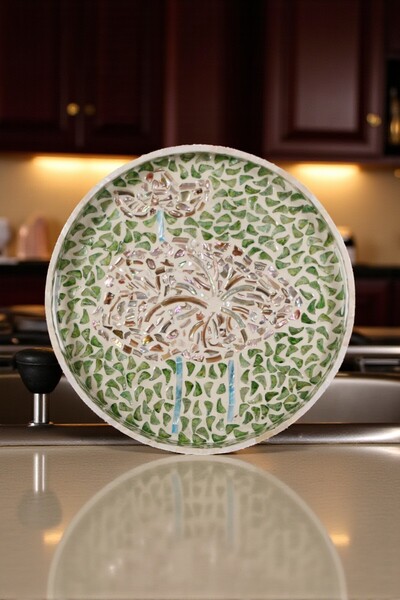 oceanpoint Mosaic Tray, Handmade Decorative & Serving Tray, Green Mosaic, 35 cm