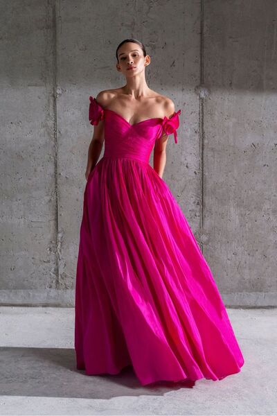 cercis Off-the-shoulder open rose appliqué princess cut long evening dress dress