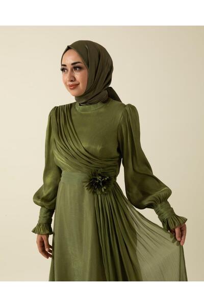 Stilife 3067 Sleeve Pleated Belt Rose Dress