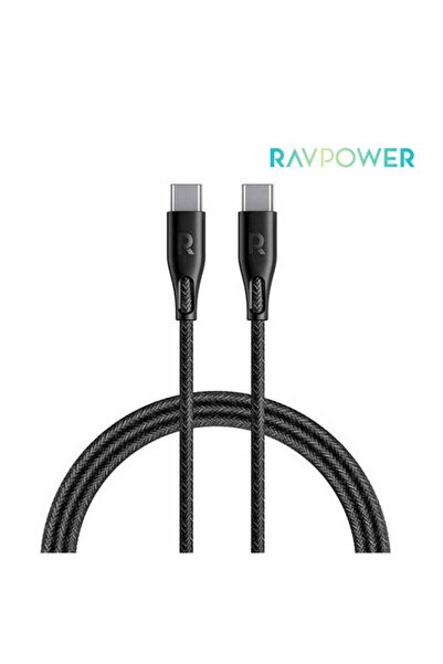 RavPower كيبل شحن سريع راف باور بقوة 60 واط تايب سي الى تايب سي 1.2 متر - اسود