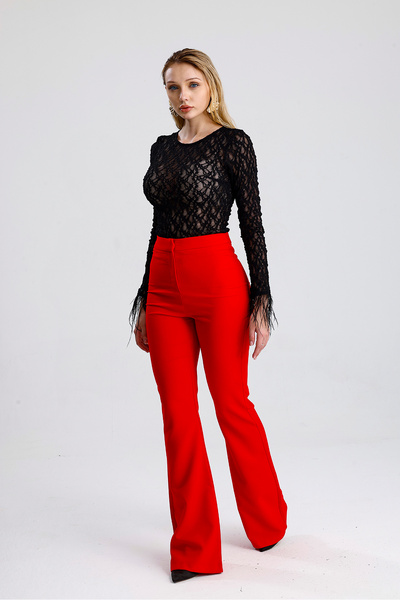 Sense Spanish Leg Zipper Pocket Hurrem Trousers |   Pnt35010 Red