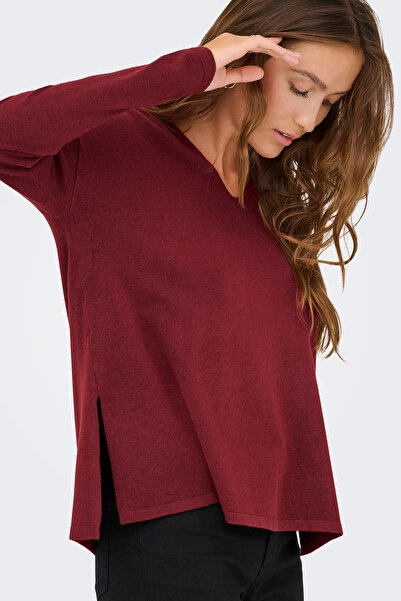 ONLY Women's Onlamalio Oversize V-Neck Knitted Sweater 15340735 Claret Red