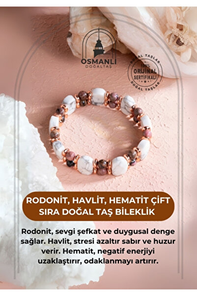OSMANLI DOĞAL TAŞ سوار من الأحجار الكريمة الطبيعية من الرودونيت والهافليت وال...