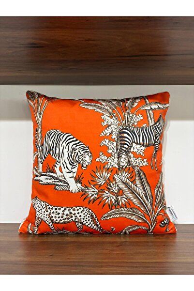 KIRLENTİM H1219 Pernă de podea portocalie cu model tropical pe ambele părți