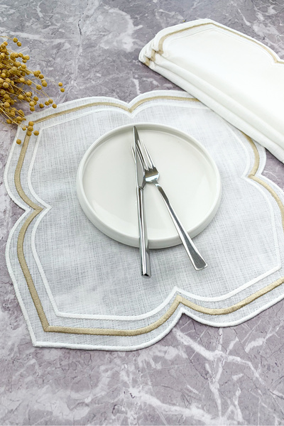 WEARE2 White Beige Colored Moonrise Embroidered 4 Pieces American Service