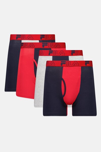 FILA Men 4 Pieces Brand Logo Boxer Briefs, Multicolor