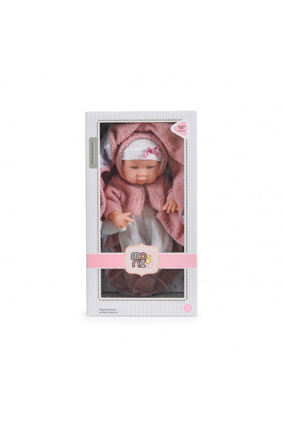 Moni Baby doll girl 41 cm Pink with white jumpsuit, dress, totosei, hat, swaddling blanket