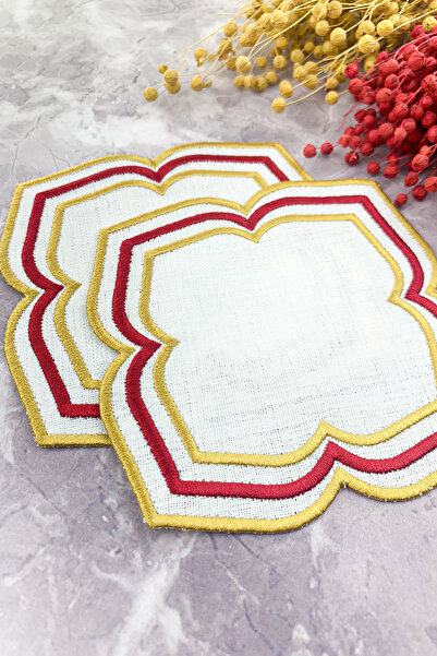 WEARE2 Burgundy Gold Colored Moonrise Embroidered 2-Piece Cocktail Napkin