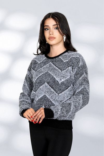 NEWCO Women's Round Neck Comfortable Fit Stylish Patterned Furry Knitwear Sweater