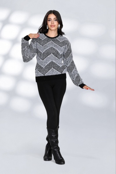 NEWCO Women's Round Neck Comfortable Fit Stylish Patterned Furry Knitwear Sweater