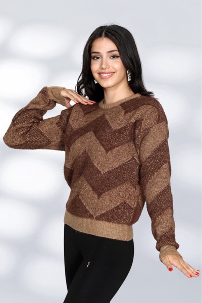 NEWCO Women's Round Neck Comfortable Fit Stylish Patterned Furry Knitwear Sweater