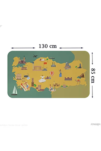 SONİKON LİNE Educational Children's Room Turkey Map Wall Sticker, Decorative, 3873