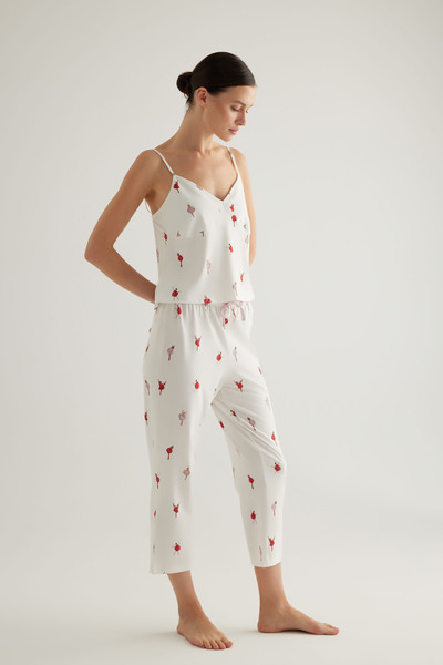 Hays Kadın Pamuklu İnce Askılı V Yaka Atlet Kapri Pijama Takımı