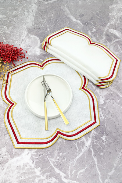 WEARE2 Burgundy Gold Colored Moonrise Embroidered 4 Pieces American Service