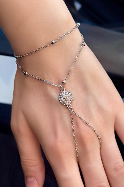 TAKIŞTIR Silver Color Stone Detailed Steel Şahmeran