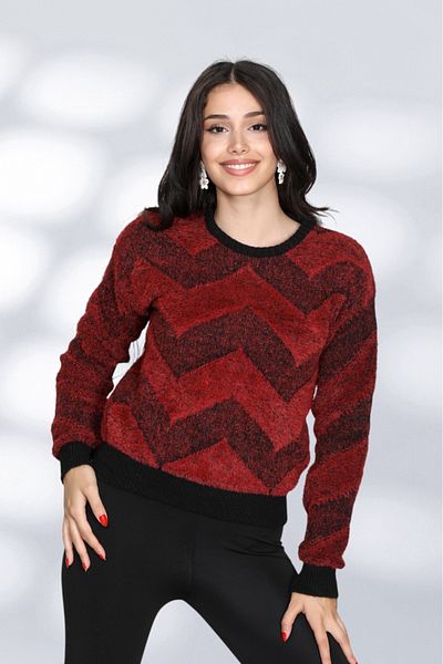 NEWCO Women's Round Neck Comfortable Fit Stylish Patterned Furry Knitwear Sweater