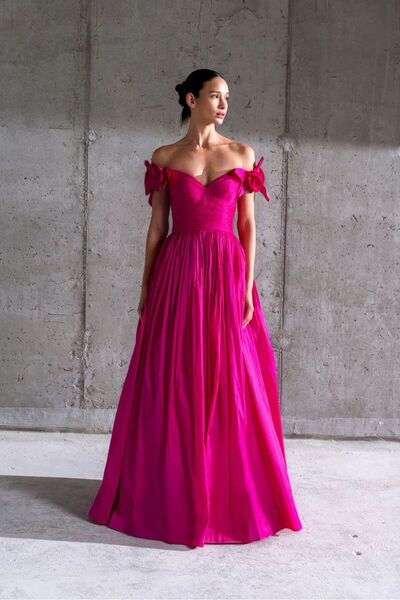 cercis Off-the-shoulder open rose appliqué princess cut long evening dress dress