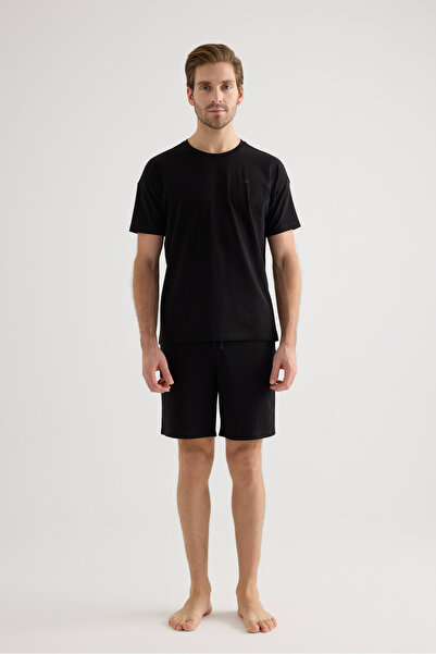Syah Erkek Pamuklu Kısa Kollu Şortlu Pijama Takımı