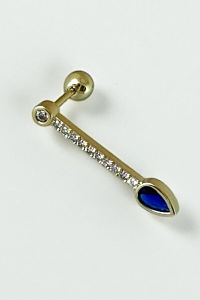 TAKIŞTIR Altın Renk Taş Detaylı Çelik Tragus/Kıkırdak Küpe/Piercing (Tek)