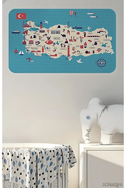 SONİKON LİNE Educational Children's Room Turkey Map Wall Sticker, Decorative, 3874