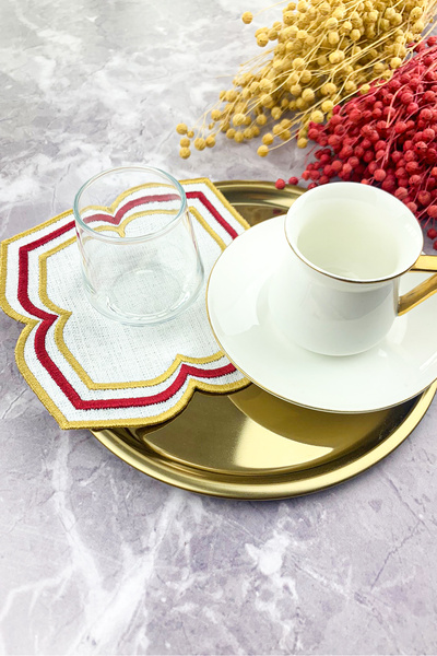 WEARE2 Burgundy Gold Colored Moonrise Embroidered 8 Piece Set (4+4) American Service and Cocktail Napkin