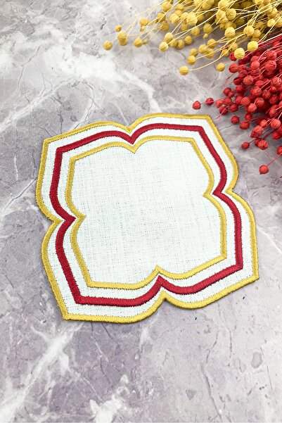 WEARE2 Burgundy Gold Colored Moonrise Embroidered Cocktail Napkin