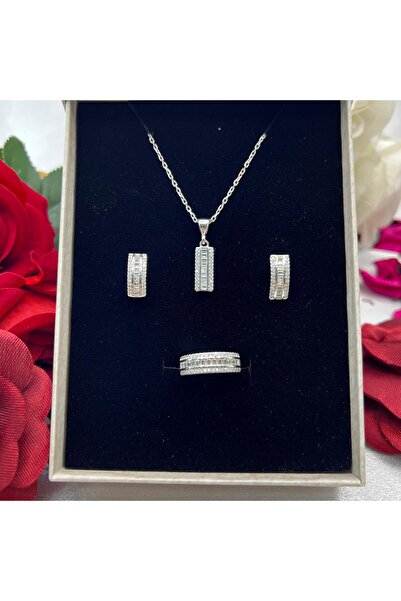 Victoria Baget Taşlı Kadın 3'lü Set 925 Ayar Gümüş Zirkon Taşlı