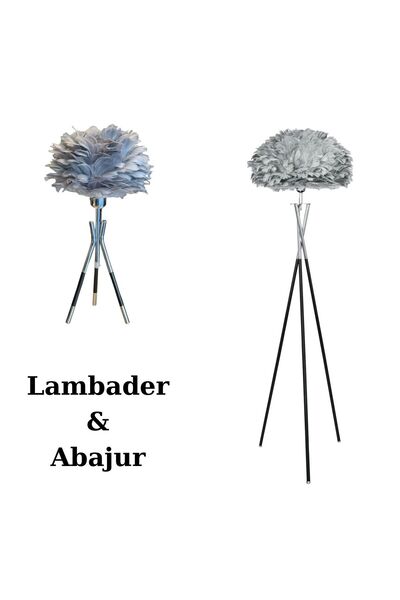 HRD STORE UŞ TÜYLÜ, ŞIK, MODERN, TRİPOD AYAKLI SET (1 ADET LAMBADER 1 ADET ABAJUR)