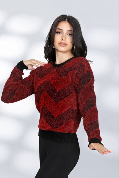 NEWCO Women's Round Neck Comfortable Fit Stylish Patterned Furry Knitwear Sweater