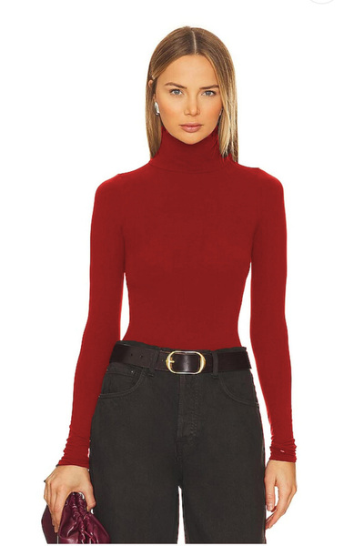 AFR CLOTHES Women's Fisherman Collar Finger Click Double Layer Jersey Bodysuit