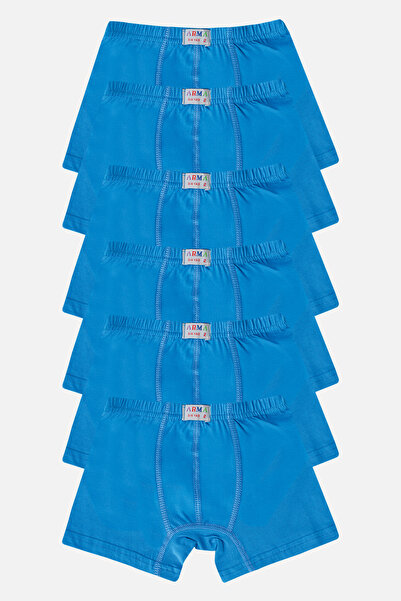 Arma Yıldız Erkek Çocuk Düz Pamuklu Likralı Mavi Boxer 6'lı Paket