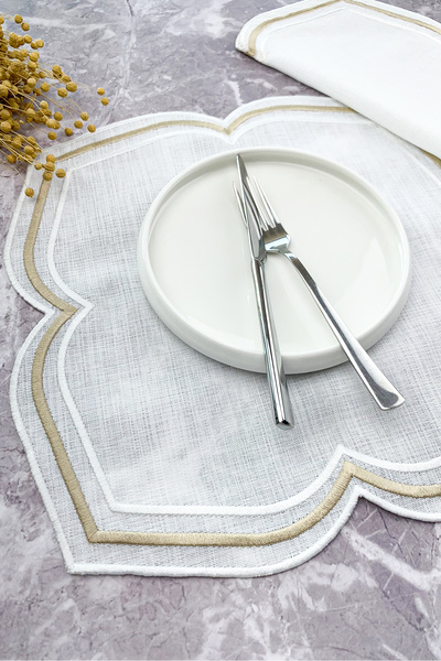 WEARE2 White Beige Colored Moonrise Embroidered 2 Pieces American Service