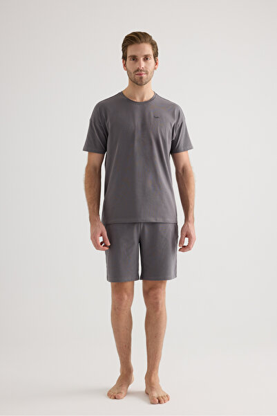 Syah Erkek Pamuklu Kısa Kollu Şortlu Pijama Takımı