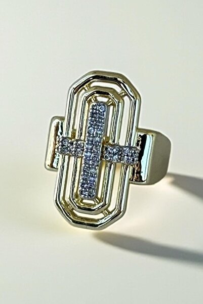 TAKIŞTIR Gold Color Stone Detailed Adjustable Ysx Ring