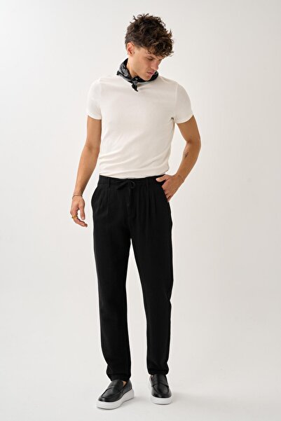 ALEXANDERGARDI Regular Fit Elastic Waist Linen Trousers