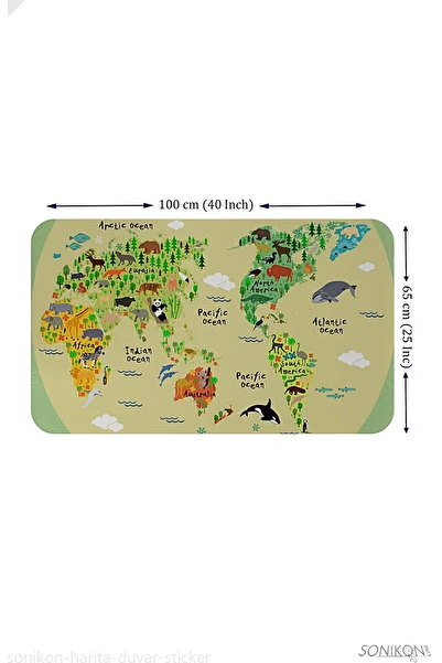SONİKON LİNE Educational World Map World Atlas Kids Room Wall Sticker, Decorative, 3773