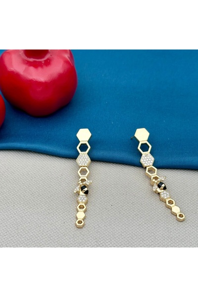 Opia Takı & Aksesuar Bee Zircon Stone Honeycomb Dangle Imported Earrings
