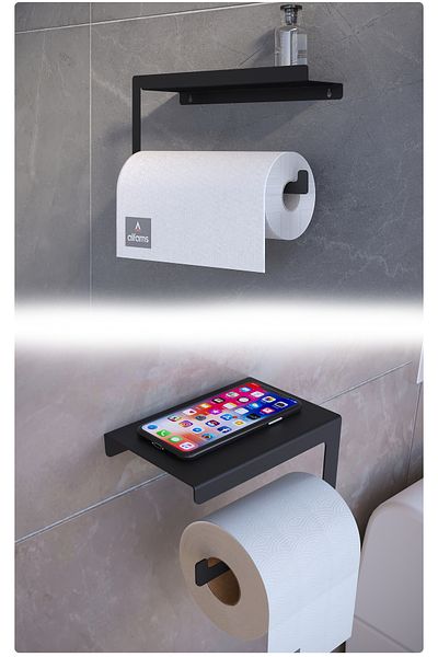 alfams by fmsa Metal Set of 2 |   Toilet Paper Holder + Towel Rack – Rustproof Metal, Modern, Long-Lasting