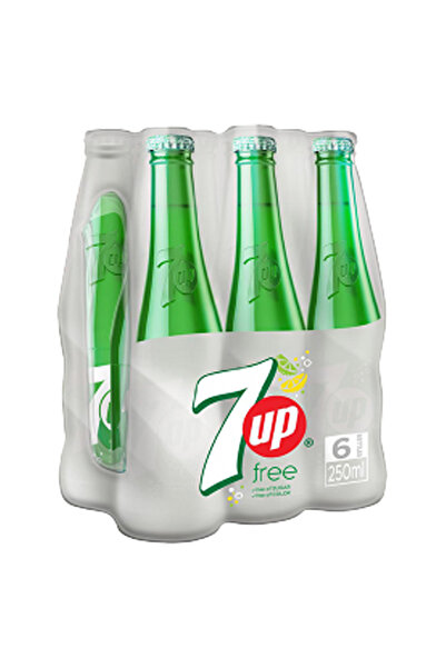 7 Up Free Of Sugar Soft Drink, Glass Bottle, 250ml × 6