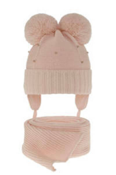 fantasialand Winter set for girls with pink hat and scarf with 2 pom-poms Fibien