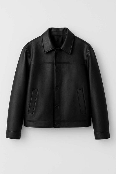 Valiberta Denzel Buttoned Side Pocket Leather Look Men's Jacket - Black
