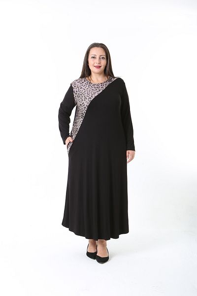 XL Modam Women's Lycra Viscose Black Patterned Plus Size Dress