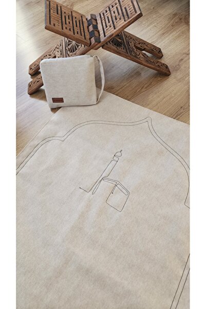 CG HOME Covor de rugăciune cu geantă Natural Düz 70x115 Ç3 Brodat cu geantă Cadou Ç-Ç-3