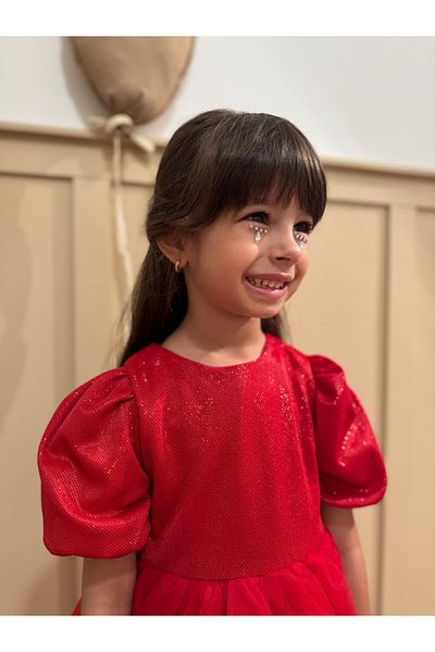 penu baby kids Red Short Balloon Fabric Sleeve Detailed Tutu Baby Girl Dress